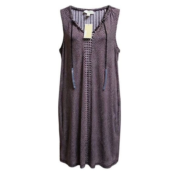 NWT | Michael Kors Sleeveless Geometric Midi Dress | Garnet & Black | Size M - Picture 1 of 5